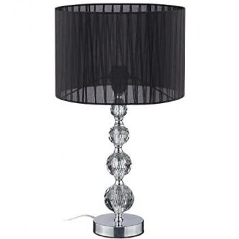 Lámpara de Mesa de Cristal con Pantalla Negra, 54 x 29,5 cm, Portalámparas E27 - Relaxdays