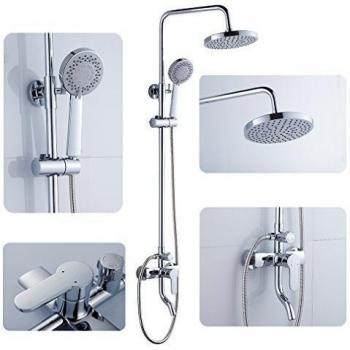 Columna ducha pared,Auralum® 3 in 1 Set de ducha con Alcachofas móviles ducha mango + alcachofa ducha lluvia ronda + ducha grifo cascada conjunto ducha,770-1100mm