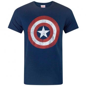 Marvel Comics Men's Captain America Shield Distressed Blue T-shirt Navy X-Large