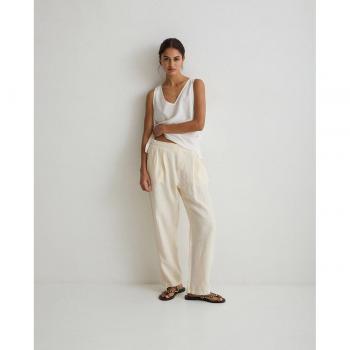 Pantalón Recto de Lino Yerse con Cintura Elástica