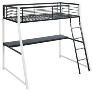 Cama alta MALICIA - 90x190 cm - Escritorio integrado - Negro y blanco