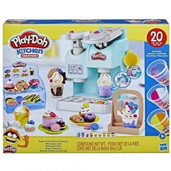 Play-Doh - Kitchen Creations - Súper Cafetería - Cafetera de Juguete con 20 Accesorios y 8 Botes