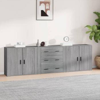 Aparador de Madera Contrachapada VidaXL 3 Piezas, Buffet para Salón, Armario Auxiliar y de Almacenamiento en Gris Sonoma