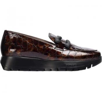 Zapatos de Mujer Wonders Mocasín Piel Charol Marrón Barbun Cuero