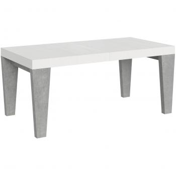 Mesa extensible Spimbo Mix 90x180/440 cm, tapa de fresno blanco y patas de hormigón