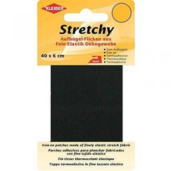 Kleiber Iron On Elasticated Clothing Repair Tape, 40cm x 6cm, Black, Negro