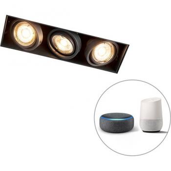 Foco empotrado moderno negro sin molduras 3 GU10 Wifi - ONEON 3, Acero Rectangular, Adecuado para LED, Máximo 3 x 5 Watt