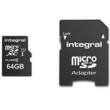 Integral INMSDX64G10-90U1 UltimaPro 64 GB MicroSDXC Class 10 Memory Card up to 90 MB/s, U1 Rating, Black
