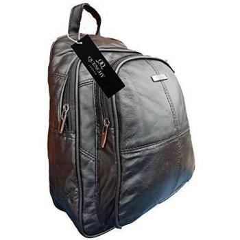 Mochila de cuero - Bolsas de lujo suave de la oveja Negro Mochila Nappa - tamaño pequeño bolso Mochilas - Totalmente forrado Nylon - Mochila de Piel Bolso - 30cm x 26 x 15 - Quenchy Londres QL958