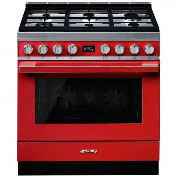 SMEG CPF9GMR Cocina de Gas Natural con 6 Fuegos y Horno Eléctrico en Color Rojo