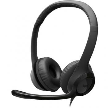 Auriculares Logitech H390 USB-C con cable, estéreo, micrófono integrado y controles en línea, color negro