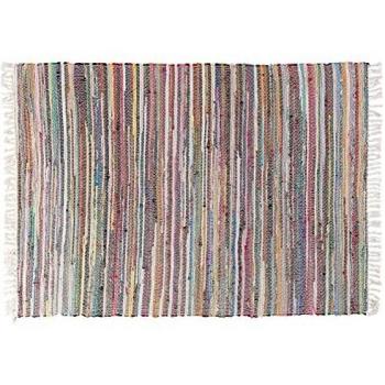 Alfombra Rectangular Hecha a Mano de Algodón y Poliéster Multicolor con Rayas y Flecos 160 x 230 cm Danca Boho Ecléctico