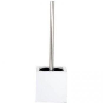 Escobillero de WC con soporte de MDF y acero inoxidable blanco MSV