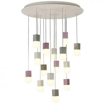 Lámpara Colgante Galaxia Cuadrada 15 Luces E27 en Cemento Blanco/Gris/Rojo, Base y Cable Blancos
