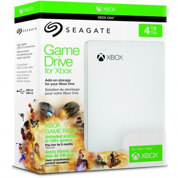 Seagate Game Drive para Xbox, 4 TB, Disco duro externo, HDD portátil, USB 3.0, Blanco, diseñado para Xbox One, 2 meses de suscripción a Xbox Game Pass, y 2 años Rescue Services
