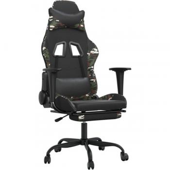 vidaXL Ergonomic Gaming Chair with Footrest in Black and Camouflage Faux Leather