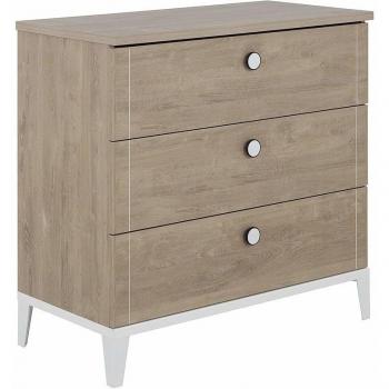 Cómoda Galipette Marcel 3 Cajones Roble Rubio/Blanco, Capacidad hasta 100 kg, Dimensiones 95x91x46 cm
