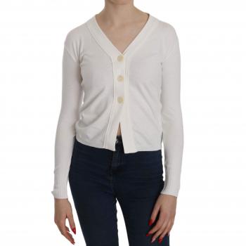 White V-neck Long Sleeve Cropped Cardigan Sweater - Size L