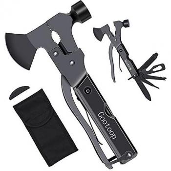 Herramienta Multiuso 18 en 1, Hacha Multiherramienta de Bolsillo, Inoxidable Herramientas Supervivencia Kit con Navaja Martillo Abrebotella Alicate, Plegable para Acampar Caza
