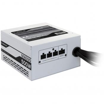 UNYKAch Fuente de Alimentación MAGNO 500W Blanca Formato ATX, Semi Modular, con Eficacia 87%, Ventilador 120 Ultra Silencioso y Función de Iluminación por Color RGB