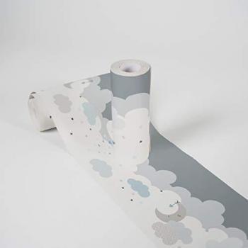 Cenefa Adhesiva Infantil Cielo Soñado - Gris, Azul y Blanco, 5.00 x 0.155 m