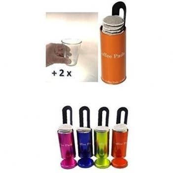 Metallic Caja para Senseo y weitern Café Pads marcas 4colores surtidos con padlifter + 2vasos de cristal