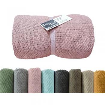 Manta Plaid 100% Algodón Suave Hipoalergénica y Anti-Pilling, Colcha Multiuso para Sofá Cama Cuna, Fabricada en España (Rosa, 170x210cm)