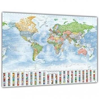 J.Bauer Karten Mapa del Mundo político, 140x100 cm, en Inglés, Versión 2019