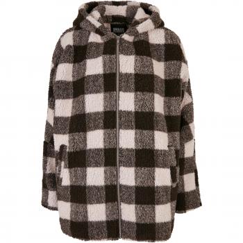 Oversized Women's Hooded Check Sherpa Jacket