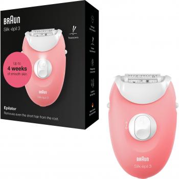 Braun 176 Depiladora eléctrica rosa/blanco, modelo SE 3-176, con sistema de depilación eficiente, cabezal lavable, diseño ergonómico y luz incorporada para una mejor visibilidad
