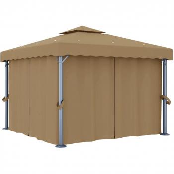 Cenador con cortinas de aluminio gris 3x3 m
