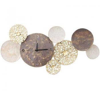 Reloj de Pared con Adorno Metálico Marrón y Dorado