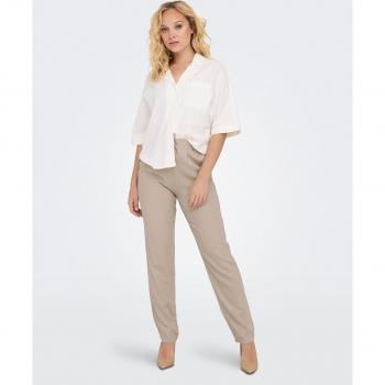 Pantalón largo de lino beige para mujer de la marca Only