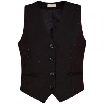 Liu Jo Women's Black Twill Vest with Metal Logo, Size 40