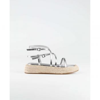 Sandalias Alpargatas Plata Mujer con Plataforma y Tiras Cruzadas
