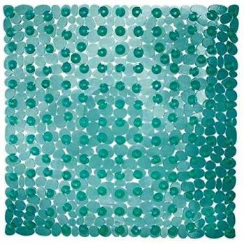Alfombrilla de Ducha Antideslizante Efecto Piedra con Ventosas, Lavable, Cuadrada 53x53 cm, Turquesa
