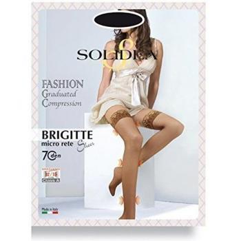 Medias Autoreggentes Brigitte Micro Rete 70 Denier Color Moka Talla 2, Compresión 12-15 mmHg