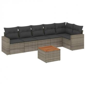 7-Piece Grey Poly Rattan Garden Sofa Set with Cushions