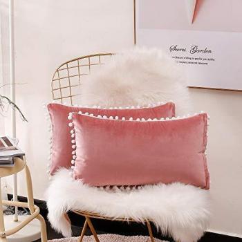 FabThing Funda de Cojín Decorativa Fundas de Almohada Rectangular Terciopelo para Sofá Silla Cama Sala de Estar Dormitorio Coche Hogar 30x50cm 2 Piezas Rosado