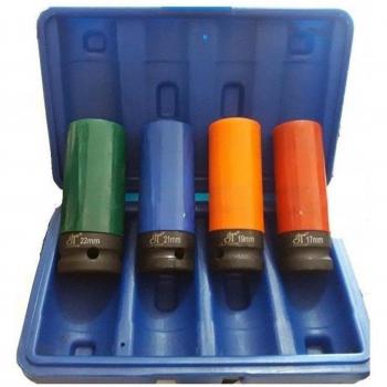 Juego de 4 Llaves de Vaso para Tuercas de Rueda 1/2 Recubiertas 17, 19, 21, 22