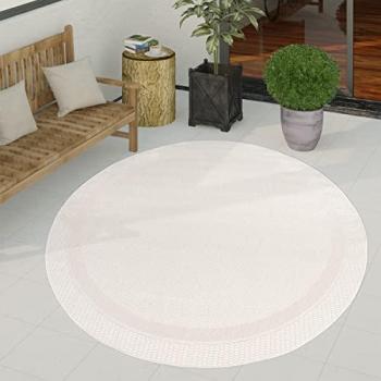 Alfombra Interior y Exterior Balcón Terraza Cocina Moderna Dibujo Geométrico Motivo Abstracto Ø 200 cm Blanco - Paco Home