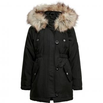Only Kids Black Fur Detail Parka for Girls