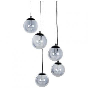 Lámpara Colgante Moderna de 5 Luces con Pantallas de Vidrio Ahumado y Base Negra de Acero