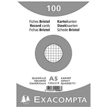 Paquet 100 Fiches Bristol Sous Film - Blanc Quadrille 5x5 Non Perfore 148x210mm