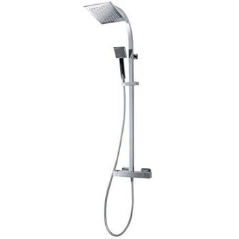 Grifo de Ducha Termostático GALINDO Nitro con Columna y Rociador Extraplano 300 mm Inox, Flexo PVC y Maneral 1 Función Cromo