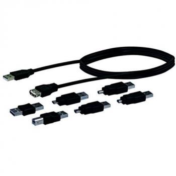 Cable USB 2.0 Schwaiger CAUSET531, 1.5 m, Negro, Set de 6 Adaptadores y Prolongación