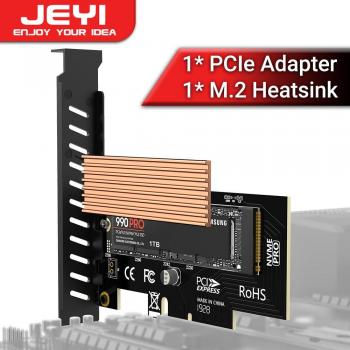 Adaptador PCIe a NVMe JEYI con Disipador de Calor de Aluminio para SSD, 64Gbps M.2 SSD Gen4 PCIe 4.0 X4 X8 X16