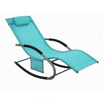 Tumbona Mecedora Ergonométrica con Almohada y Bolsillo, para Jardín y Terraza, Soporta hasta 150 kg, Azul OGS28-HB