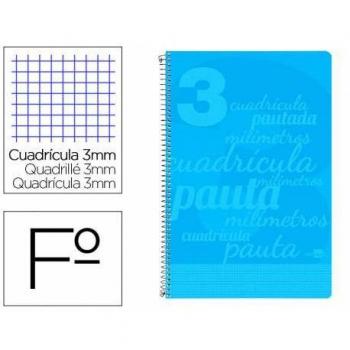 Cuaderno Espiral Liderpapel Folio Tapa Plástico 80H 75Gr Cuadro Pautado 3mm con Margen Color Azul