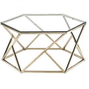 Mesa de Centro KERIANE - Cristal Templado y Acero Inoxidable Dorado - Pascal MORABITO